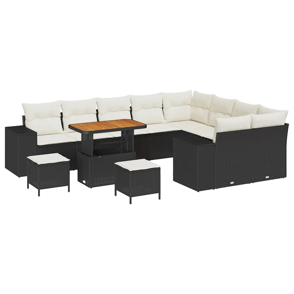 Set Divano da Giardino con cuscino 12 pcs Nero e Crema