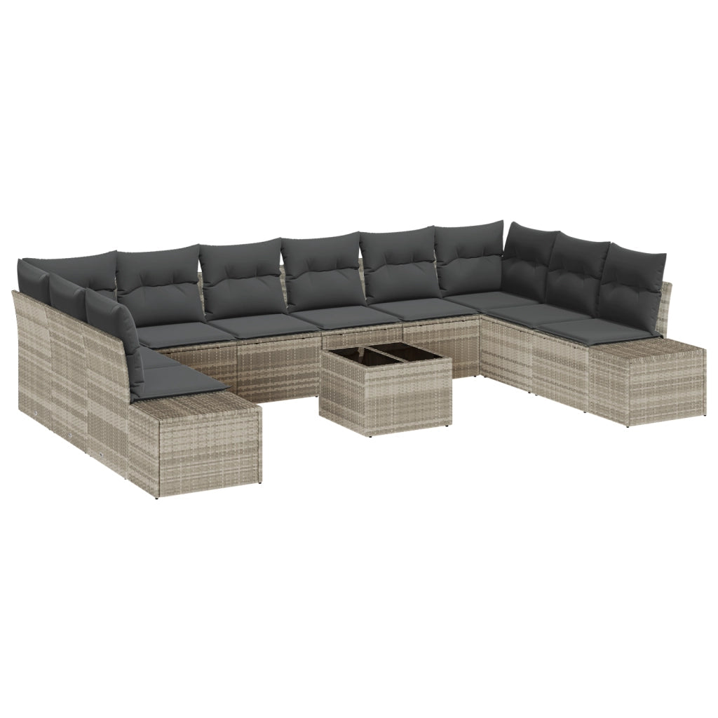 Set Divano da Giardino 11 Pezzi con Cuscini Grigio Rattan