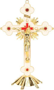 Croce di Cristo in Metallo Elevato Decorazione Retro Stile Elegante con Strass Rosso