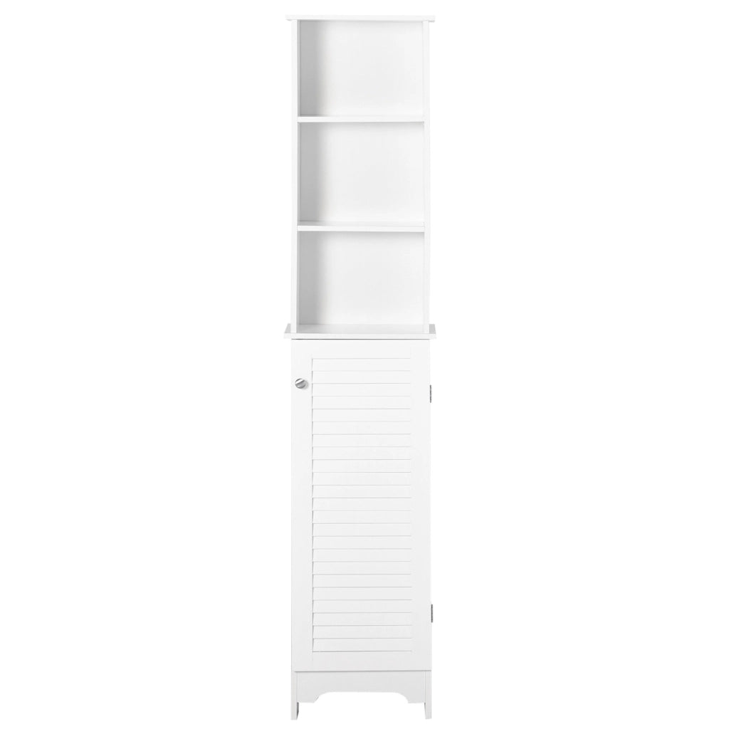Colonna Bagno con Ripiano a 3 Livelli e Armadietto Chiuso 34x20x165 cm in MDF e Truciolato Bianco