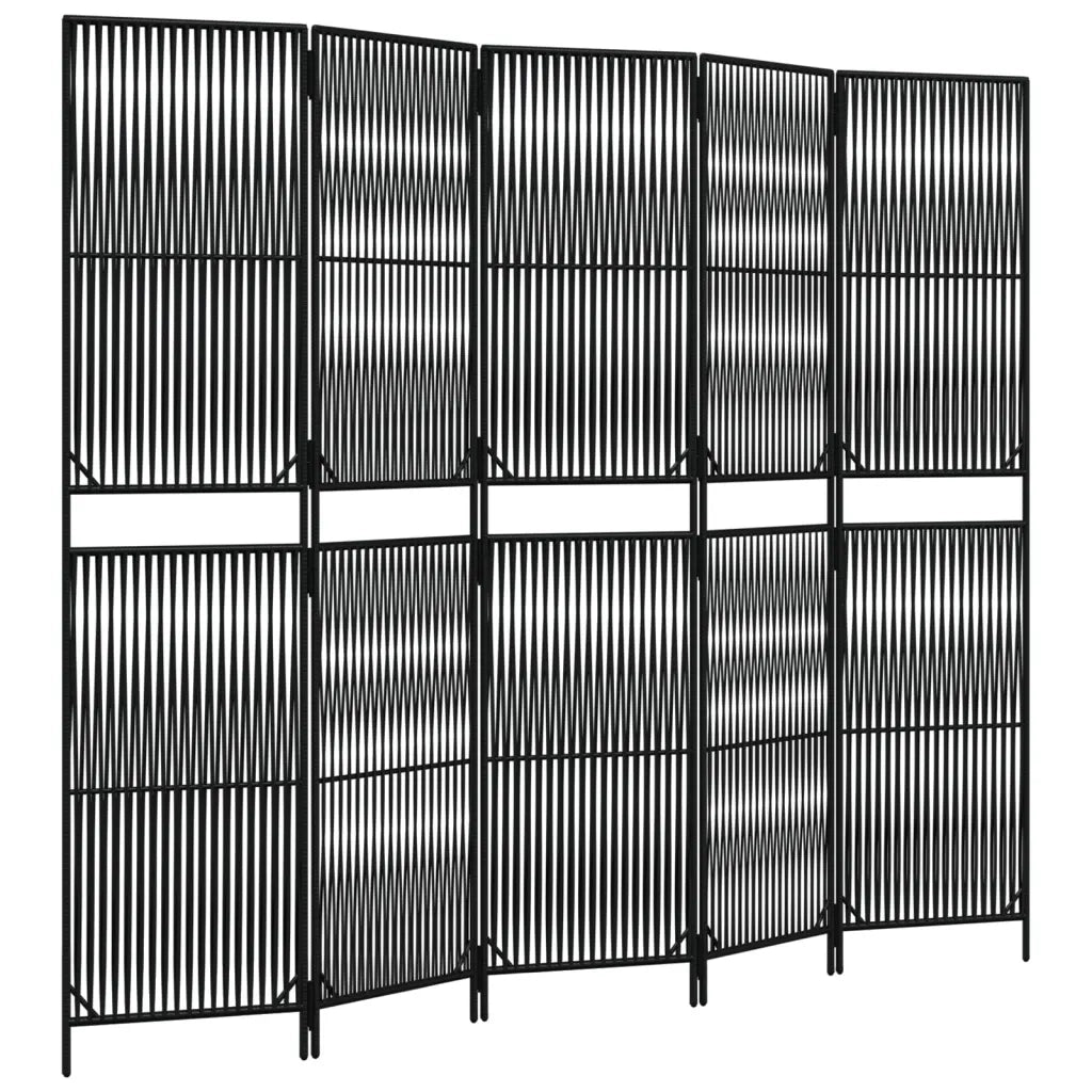 vidaXL Divisorio per Ambienti a 5 Pannelli Nero in Polyrattan