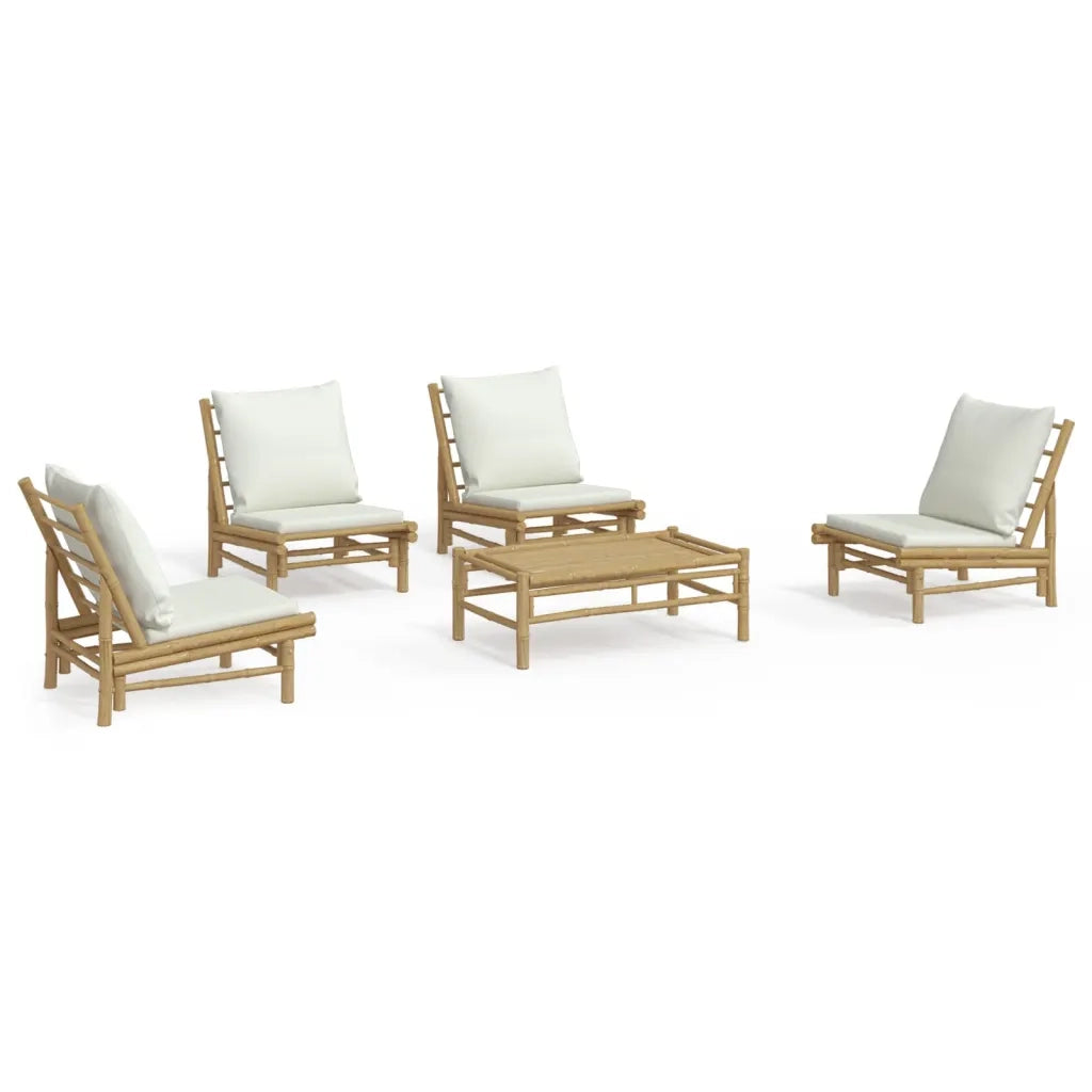 Set Salotto da Giardino 5pz con Cuscini Bianco Crema in BambÃ¹cod mxl 100363