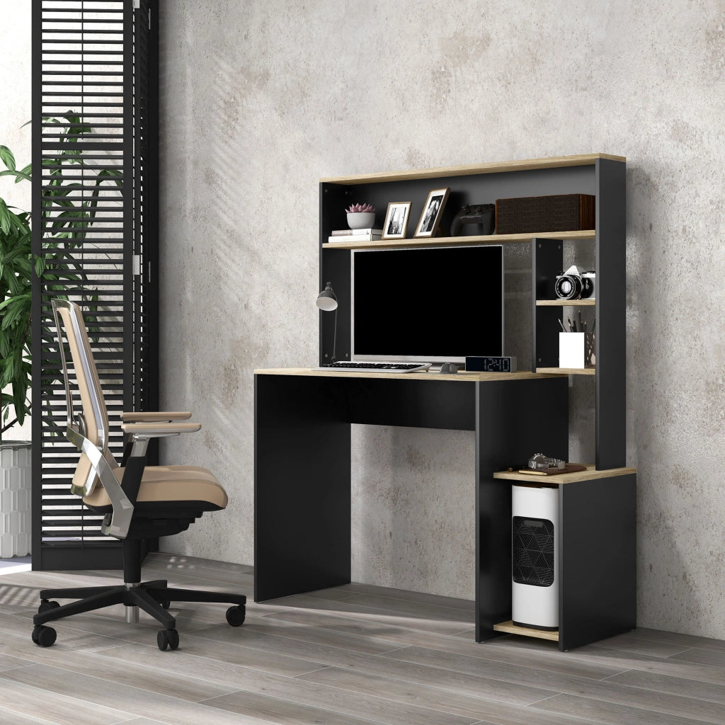 Scrivania con scaffale e supporto per PC ¨C zephmum ¨C Legno bianco 114x45x138 cm