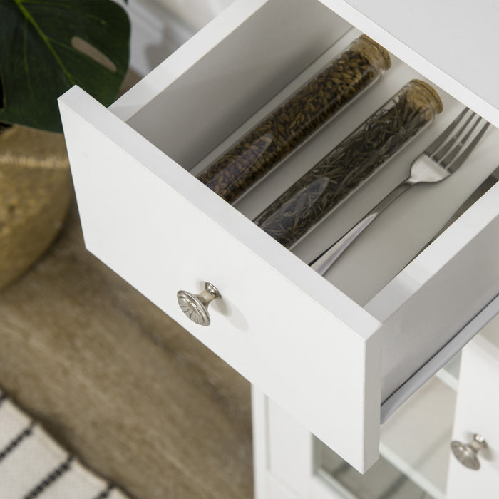 Credenza Buffet 80x30x82 cm con Vano Aperto Cassetto 3 Ripiani e Armadietto a 2 Ante in Legno Bianco