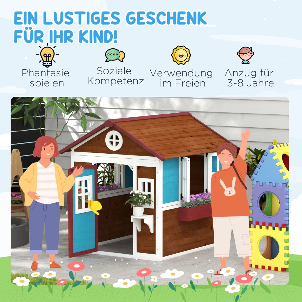Casetta da giardino per bambini ¨C zephmum ¨C Legno, blu, con finestre e fioriere