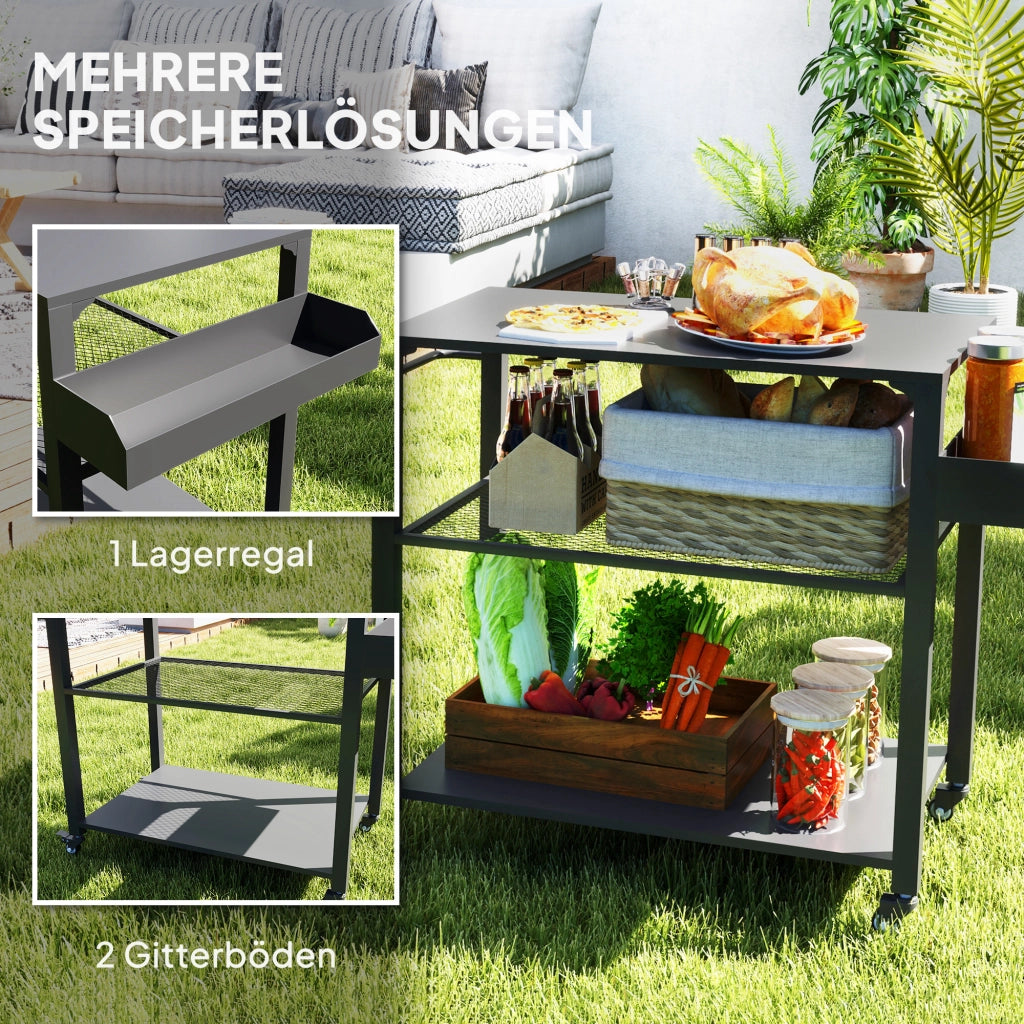 Carrello Cottura Barbecue con Griglia e Ripiano ¨C Zephmum ¨C Metallo, Nero, 4 Ruote