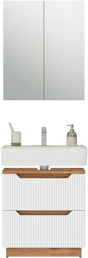 Set di mobili da bagno Lotta, Rovere/bianco a strisce, 2 parti