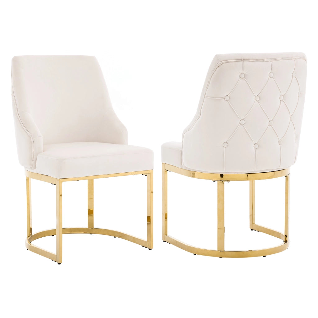 Set di 2 sedie da pranzo in velluto beige con gambe dorate galvanizzate, stile moderno