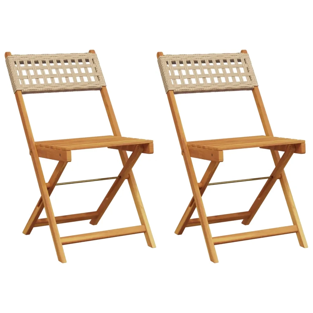 Sedie da Bistr¨° 2 pz | Sedie da Esterno Beige Legno Massello Acacia e Polyrattan