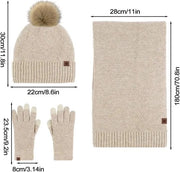 Cappello, guanti e scialle per donne - Beige - Cappello, guanti e scialle - Cappello di lana soffice - Adulti - Cappello a pompon, scialle lungo, guanti touchscreen - Offerta Black Friday - Regalo di Natale per donne