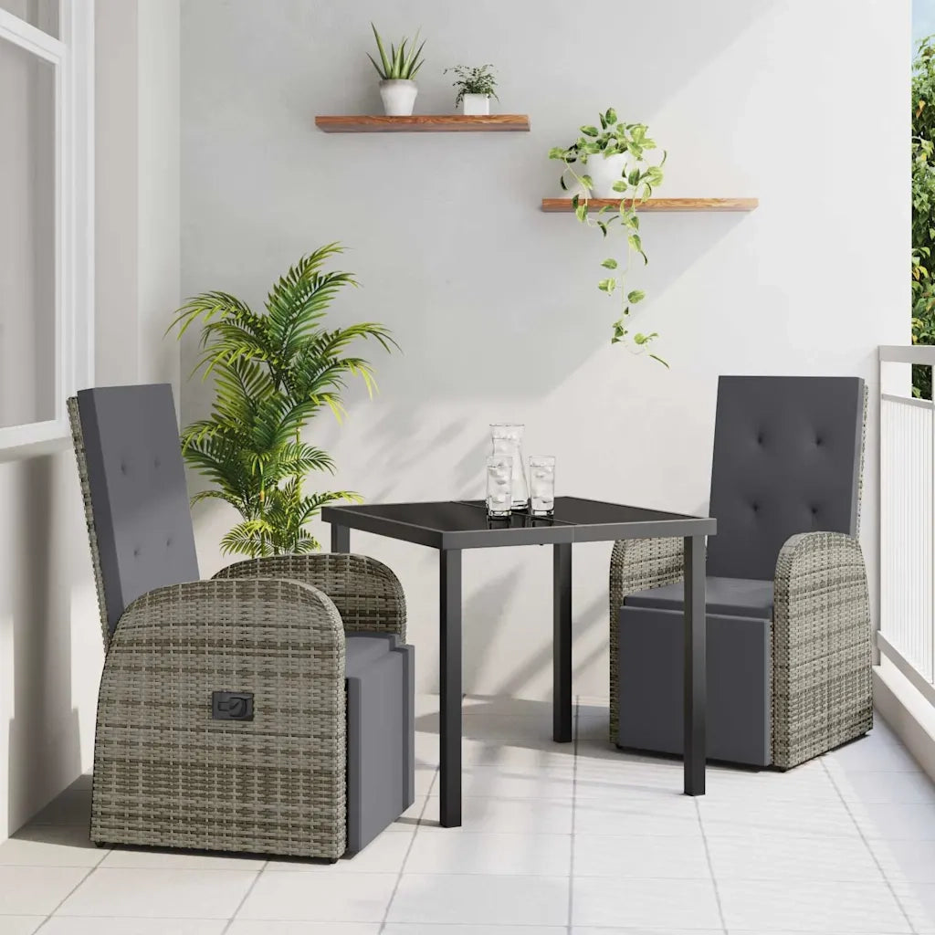 Set da Pranzo per Giardino con cuscino 3 pcs Grigio polyrattan
