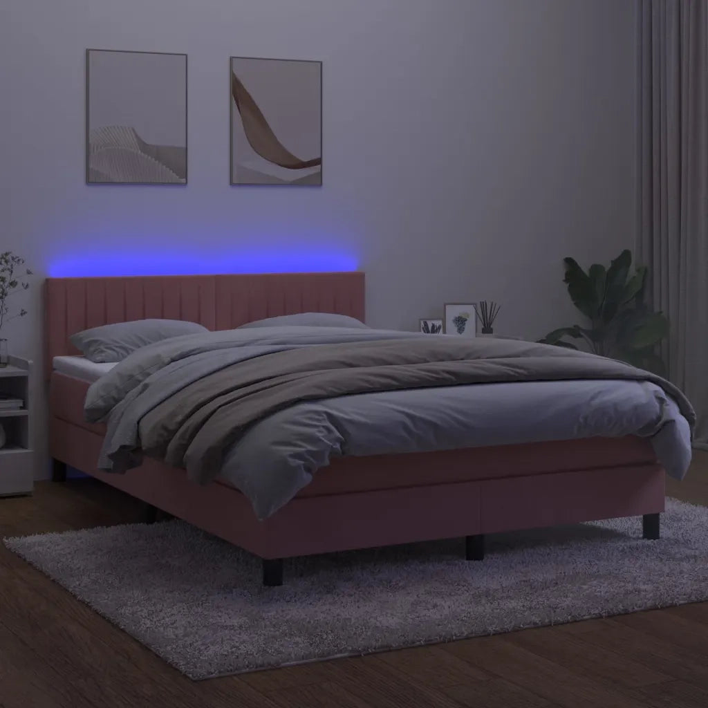 Letto a Molle con Materasso e LED Rosa 140x190 cm in Velluto 3134524