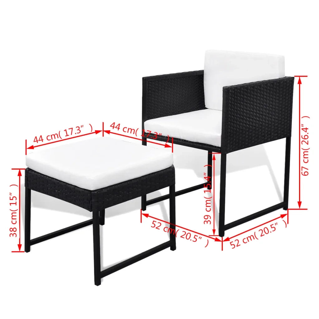Set da Pranzo da Giardino 13 pz con Cuscini in Polyrattan Nero cod mxl 50943