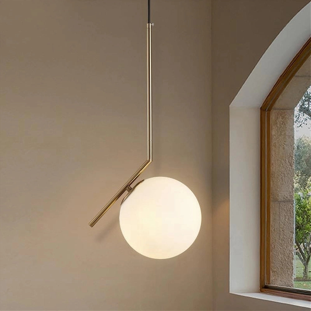 Trade Shop - Lampadario A Sospensione Attacco E27 Oro Con Sfera In Vetro Moderno Minimal 32828 -
