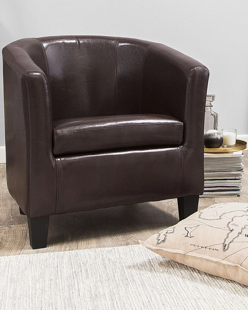 Poltrona Sedia Club Marrone Ecopelle Imbottita Con Schienale Basso Vasca Design Retrò