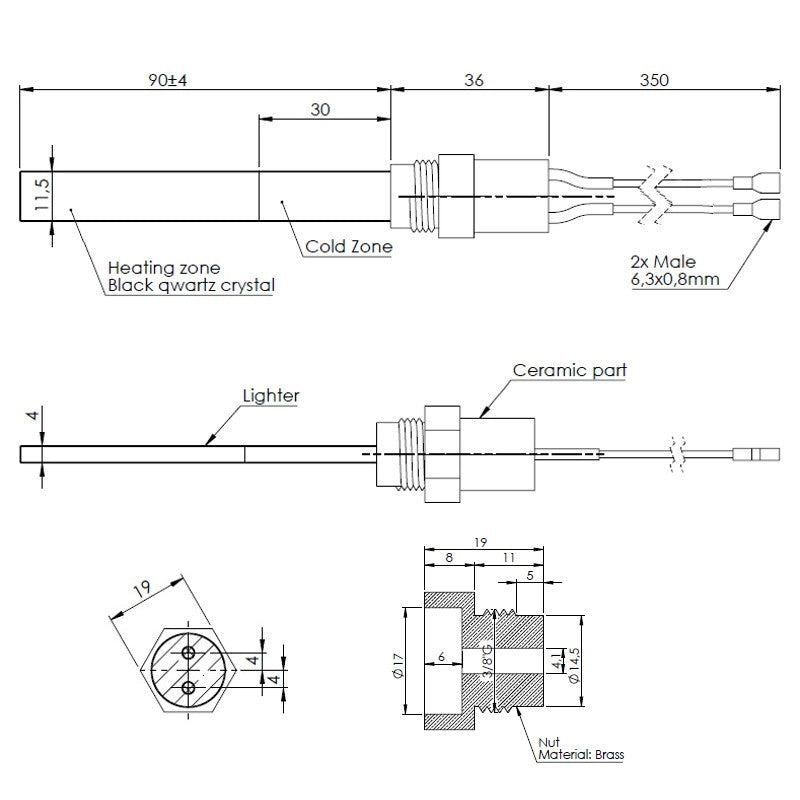 RESISTENZA CANDELETTA AL QUARZO PS13 230V 3/8 130 MM 300W STUFA A PELLE