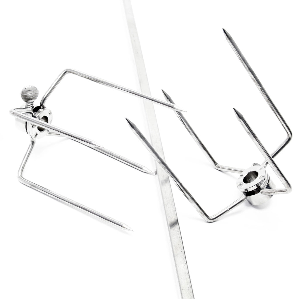 Girarrosto da barbecue 70 cm 230 V, Spiedo in acciaio inox con 2 forchettoni carne