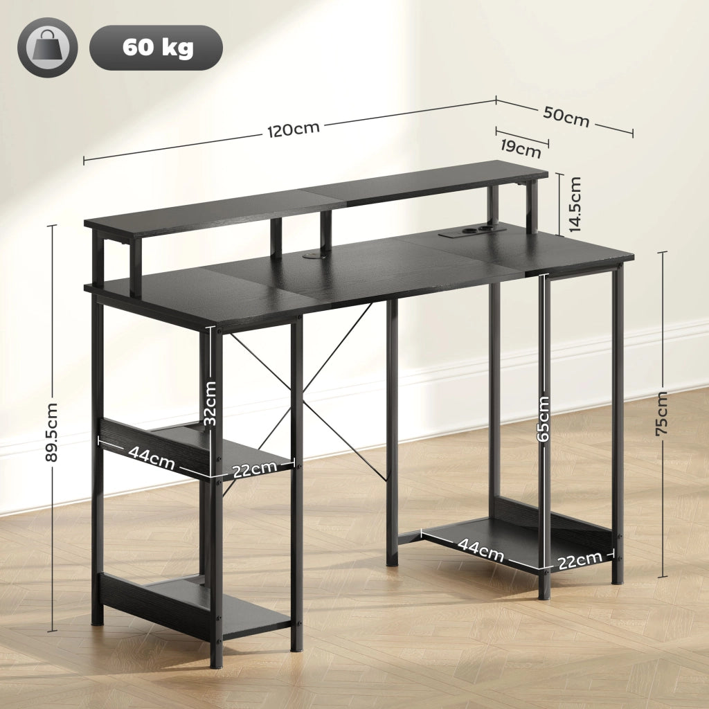 Scrivania Gaming con LED e Supporto Monitor ¨C Xylo ¨C Nero 120x50cm con Scaffale e Prese Elettriche