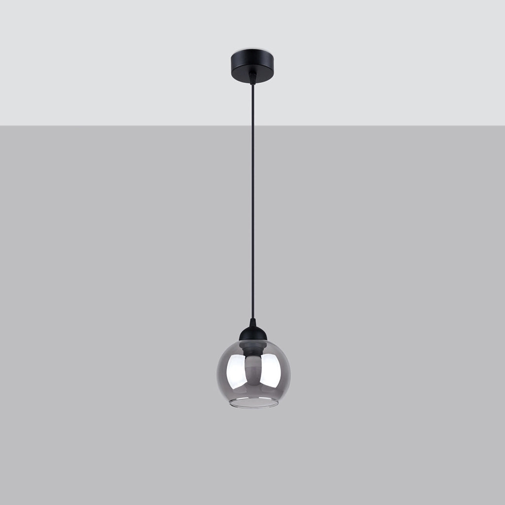 Pure Lume Rovano lampada sospensione nera sfera fumé E27