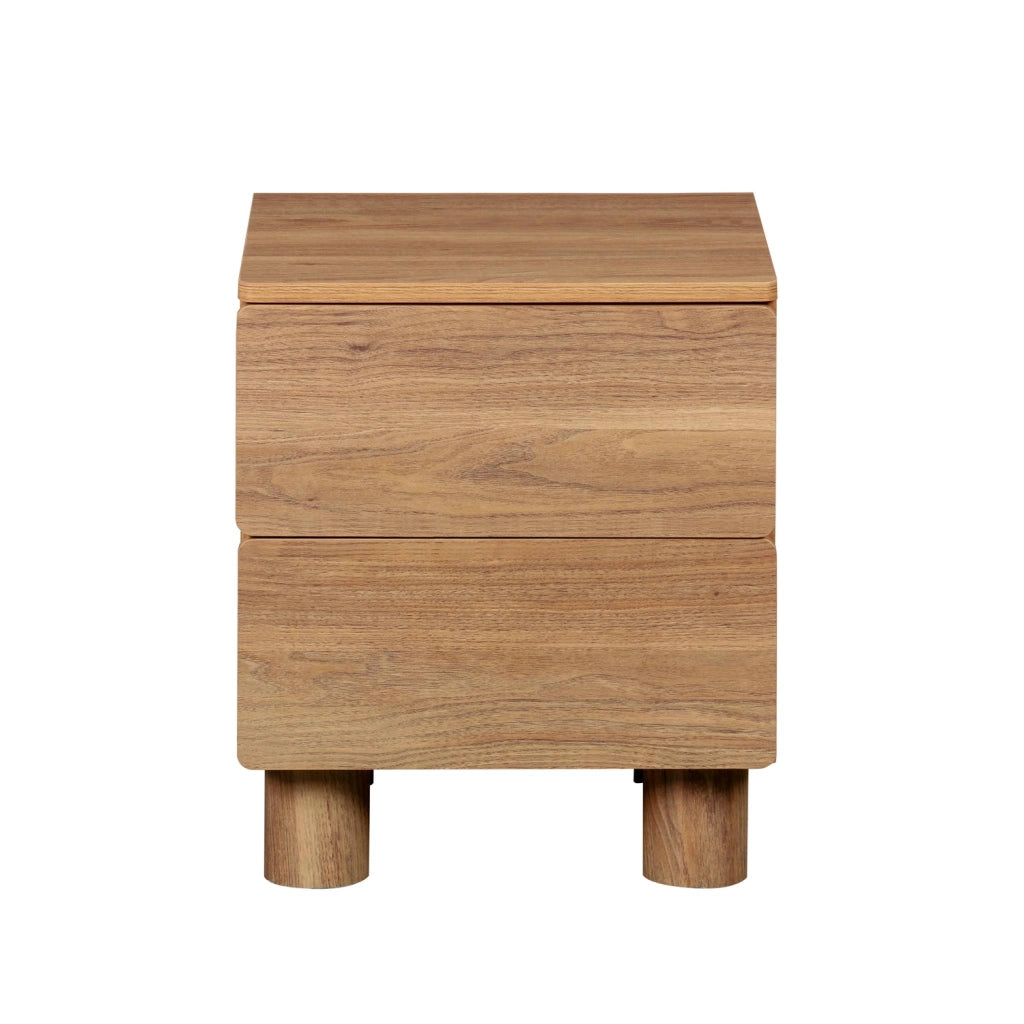 Set di 2 comodini effetto legno, 2 cassetti, legno di nocciolo