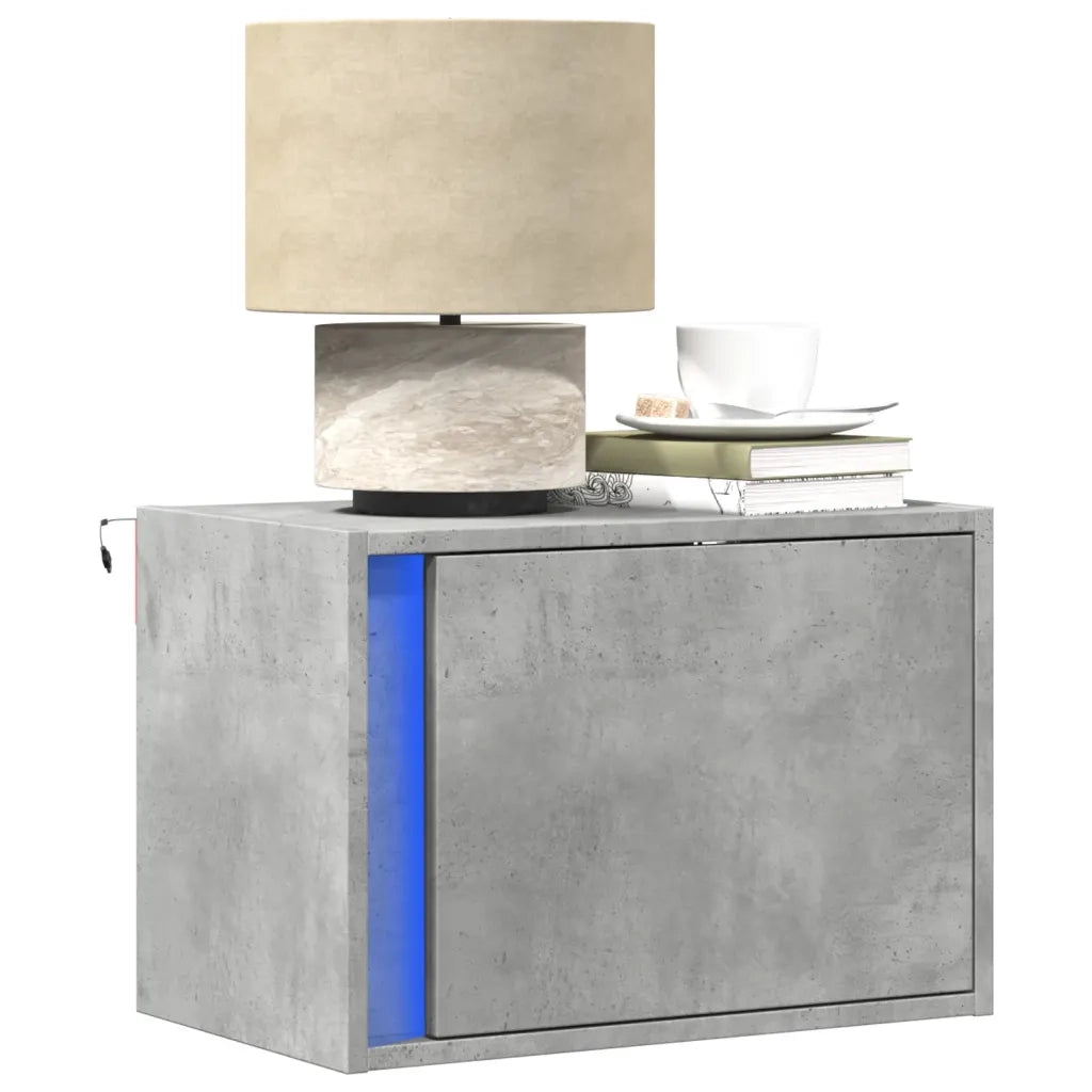 Comodini a Parete con Luci LED 2 pz-Set di 2 Tavolino da notte Grigio Cemento 461339