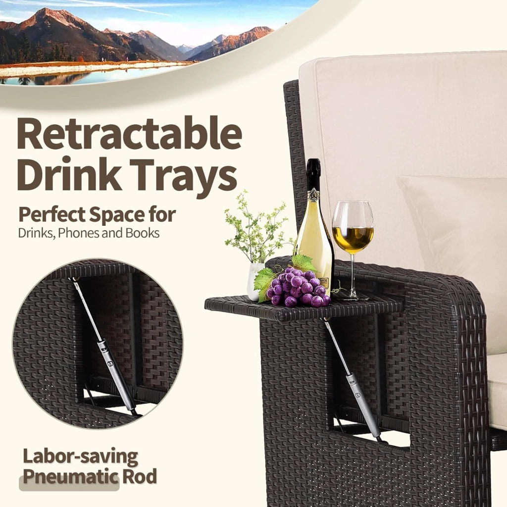 Divano da Giardino in Rattan con Poggiapiedi, Doppio Divano da Esterno con Schienale Regolabile, Mobili da Giardino per Terrazza, Balcone, Cortile, Marrone