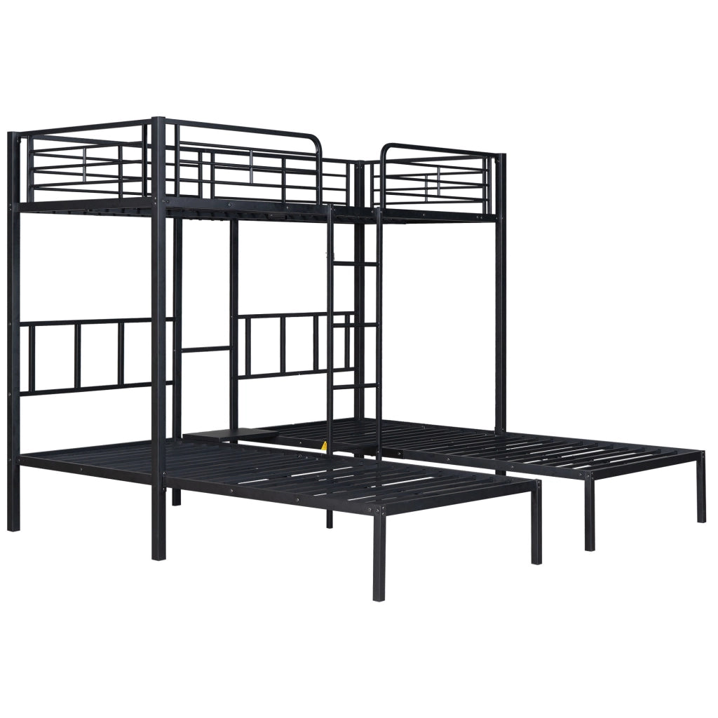 Letto a Castello Letto Singolo 90x200 cm; 3 Posti; con Scala; Tavolo e Sponda; Nero