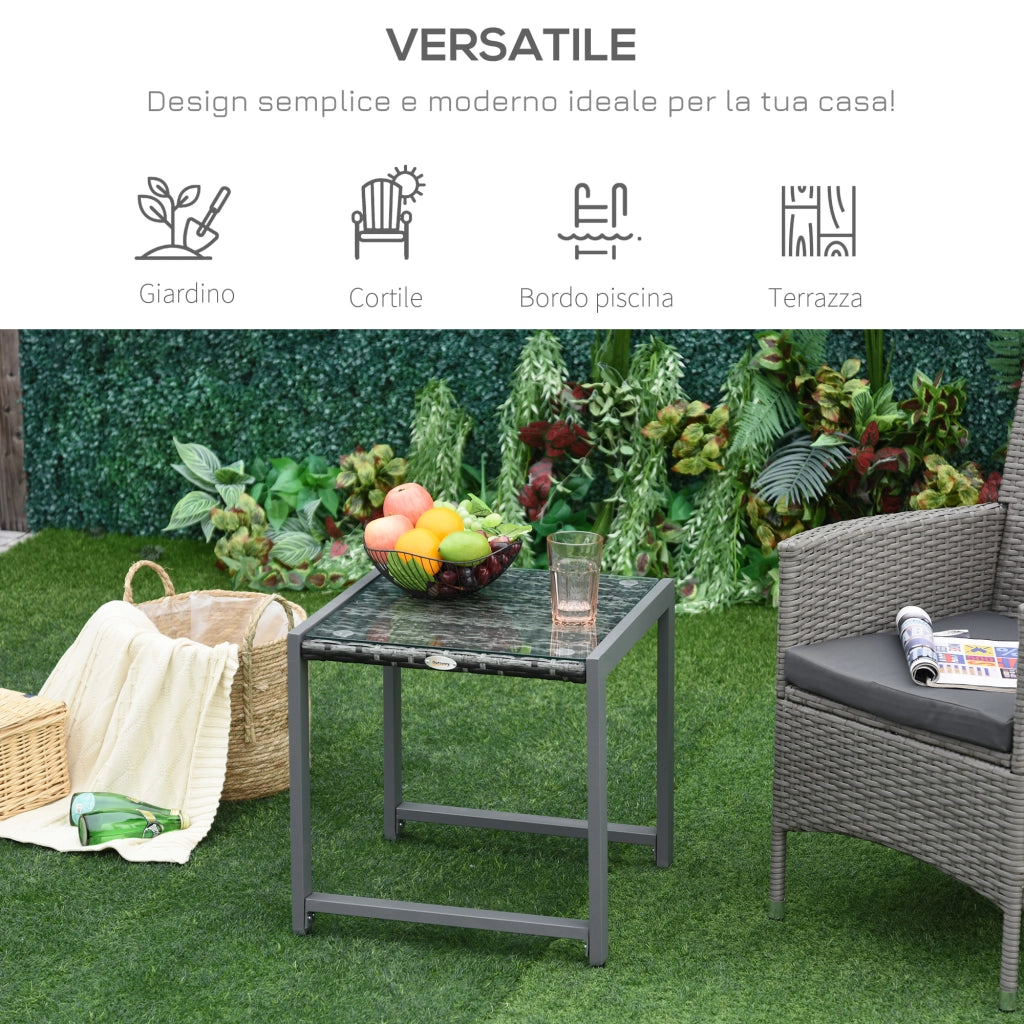 Tavolino da Caff¨¨ da Giardino Piano in Vetro Temperato in Rattan