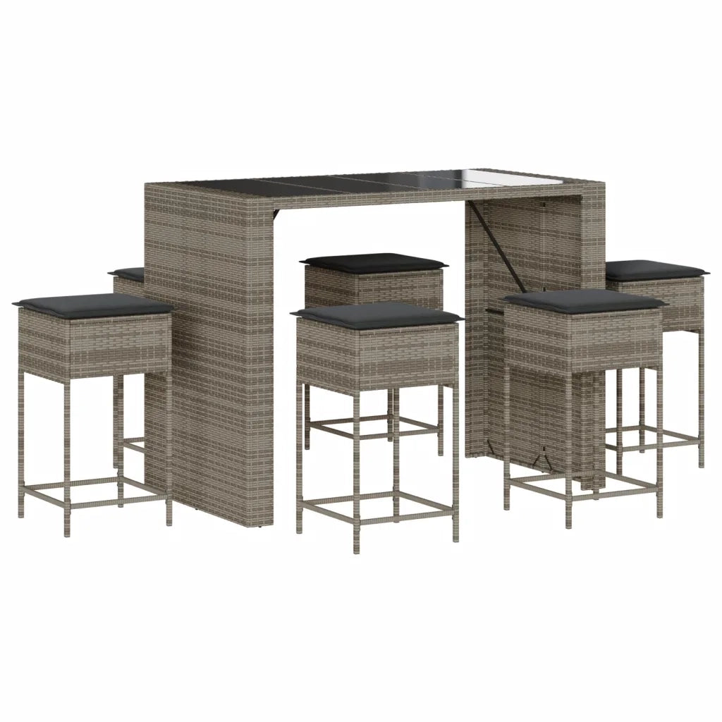 Set Bar da Giardino 7 pz con Cuscini in Polyrattan Grigio 3261511