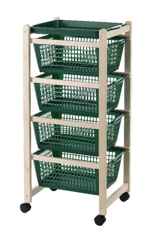 Carrello Portaverdure Slim in Legno di Faggio Naturale con 4 Cassetti  30 x 36 x 83 cm
