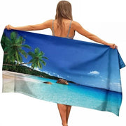 Asciugamano per la spiaggia con paesaggio naturale di isola marina e palme - asciugamano microfibra rapido asciugatura - 160 x 80 cm - per viaggi, fitness e yoga - blu