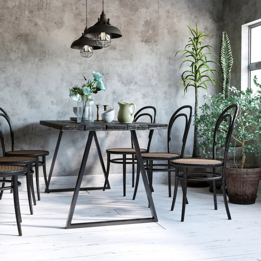 Set 2 Gambe per Tavolo Trapezoidali in Acciaio con 6 Fori e 12 Viti, 70x5x72 cm, Nero