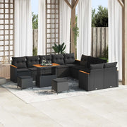 Set Divano da Giardino con cuscino 13 pcs Nero polyrattan