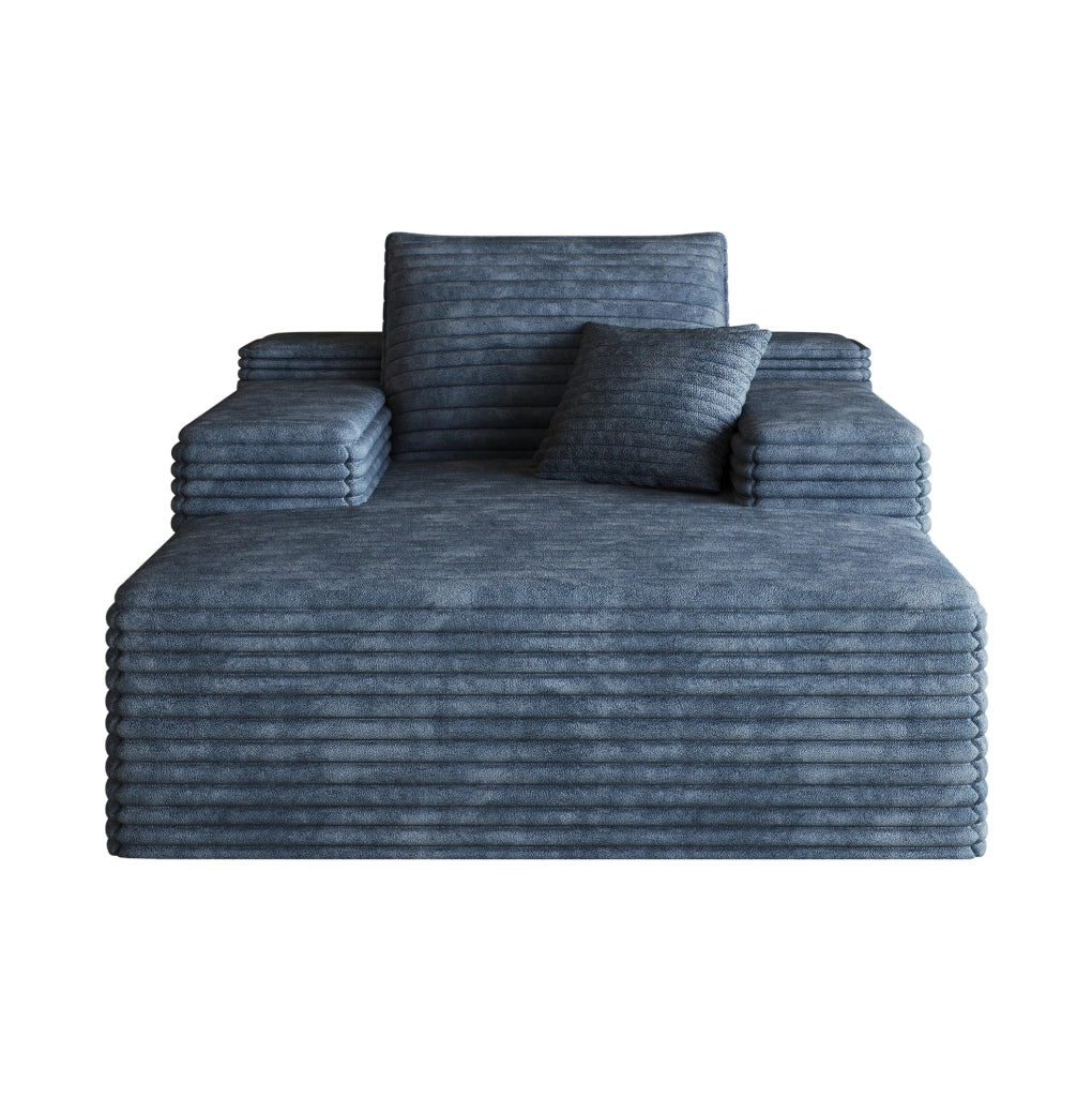 Divano chaise longue in velluto a coste blu