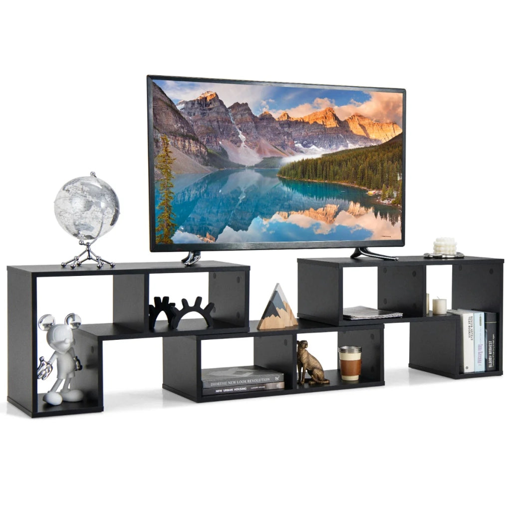 Mobile porta TV 3 pezzi 134-180 x 30 x 43 cm per televisori fino a 165 cm con 6 scomparti design moderno in MDF nero 20_0019204
