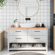 Piano Bagno Marrone 140x50x(2-4) cm Legno Massello Trattato 3156149
