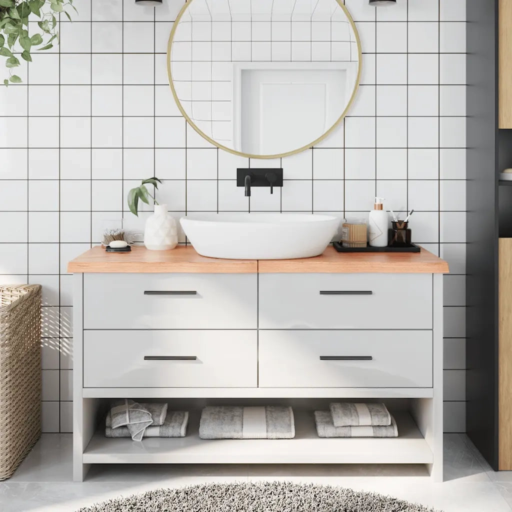 Piano Bagno Marrone 140x50x(2-4) cm Legno Massello Trattato 3156149