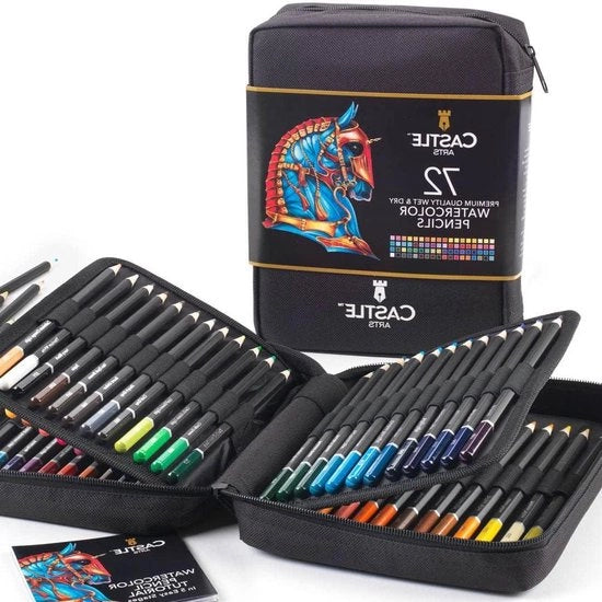 Set di pastelli a colori acquarello - 72 pezzi - astuccio con chiusura a righello - artisti adulti - colori vivaci - bei effetti di miscela - acquerello - astuccio da viaggio