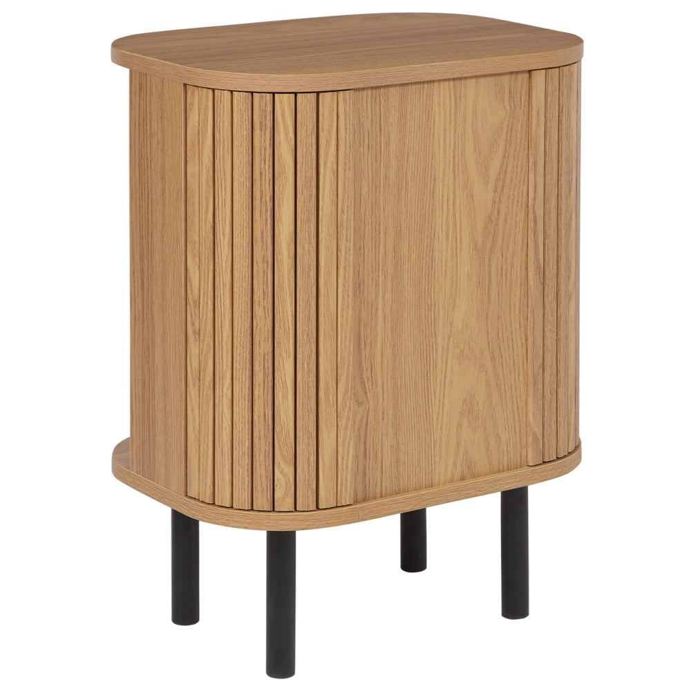 Comodino con ante scorrevole Legno chiaro Gambe in metallo stile retrò camera da letto