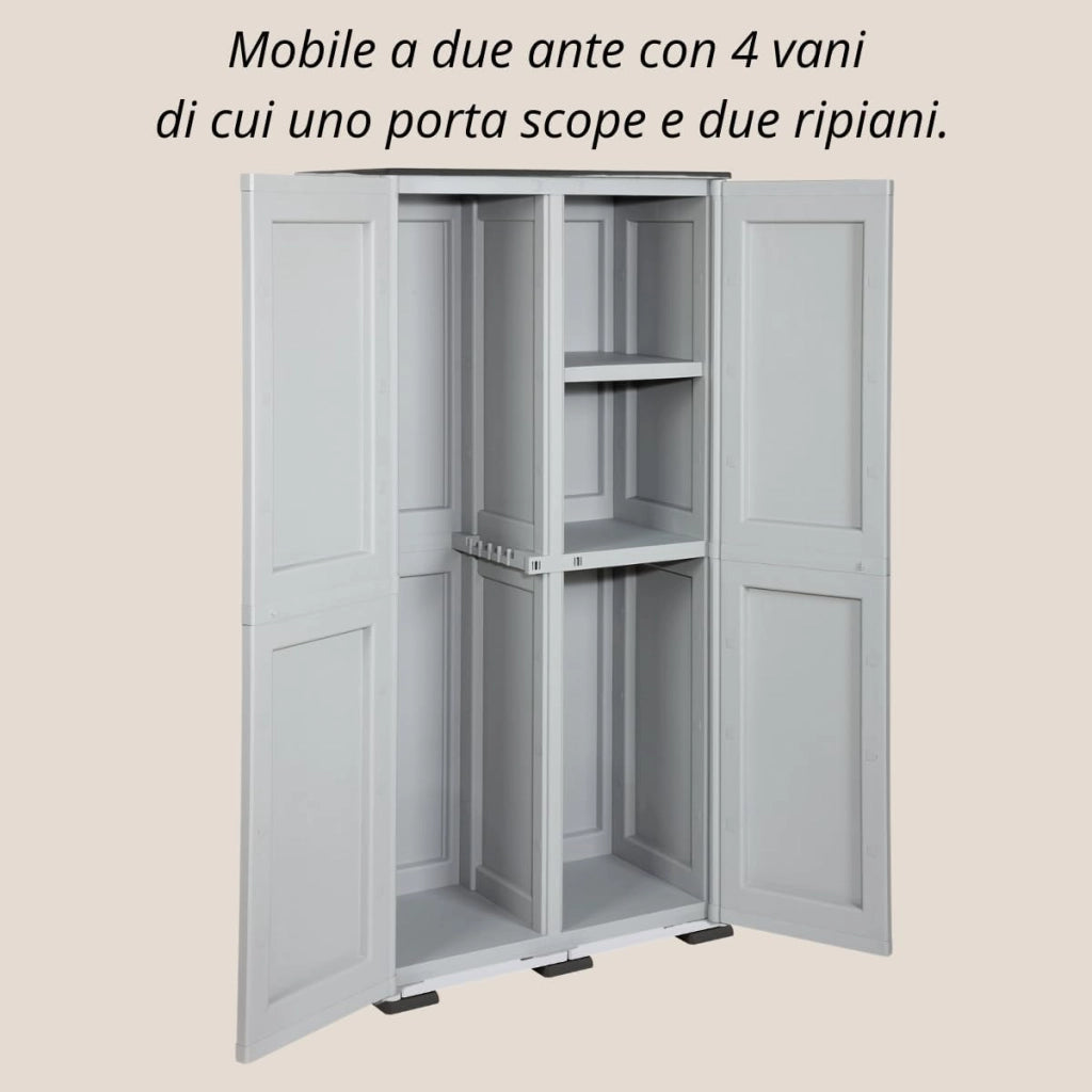 Armadio in plastica da esterno - Mobile contenitore con ripiani per giardino, garage, balcone