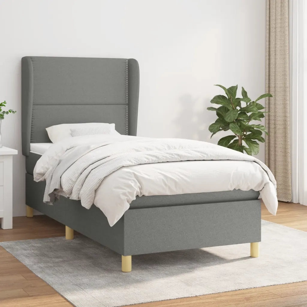 Giroletto a Molle con Materasso-Struttura Letto Grigio Scuro 90x190 cm Tessuto 102522