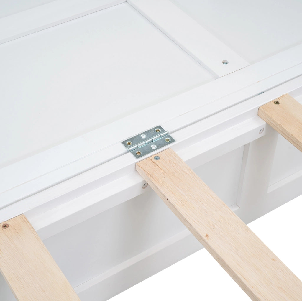 Letto a scomparsa matrimoniale 140x200 cm con cassetto e mensole; bianco