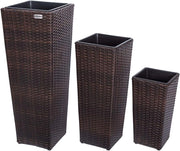 Deuba CASARIA® Set di 3 Vasi da Fiori in Polyrattan Intrecciato con Sottovaso e Foro Deflusso Acqua Richiudibile Vaso per Piante Effetto Rattan da Esterno Giardino Fioriere Fioriera