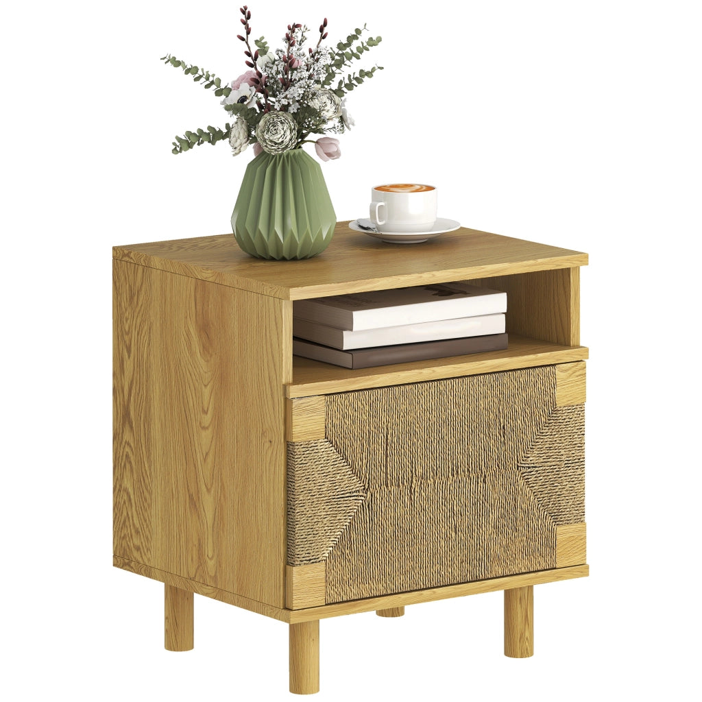 Comodino con Anta in Corda di Carta Ripiano Aperto Apertura a Pressione ¨C Xylo ¨C Rovere 45x39x50 cm