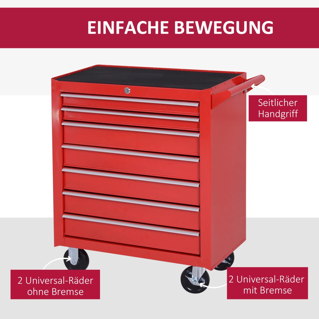 Carrello Portautensili con 7 Cassetti ¨C Zephmum ¨C Acciaio, 69x33x75 cm, Rosso