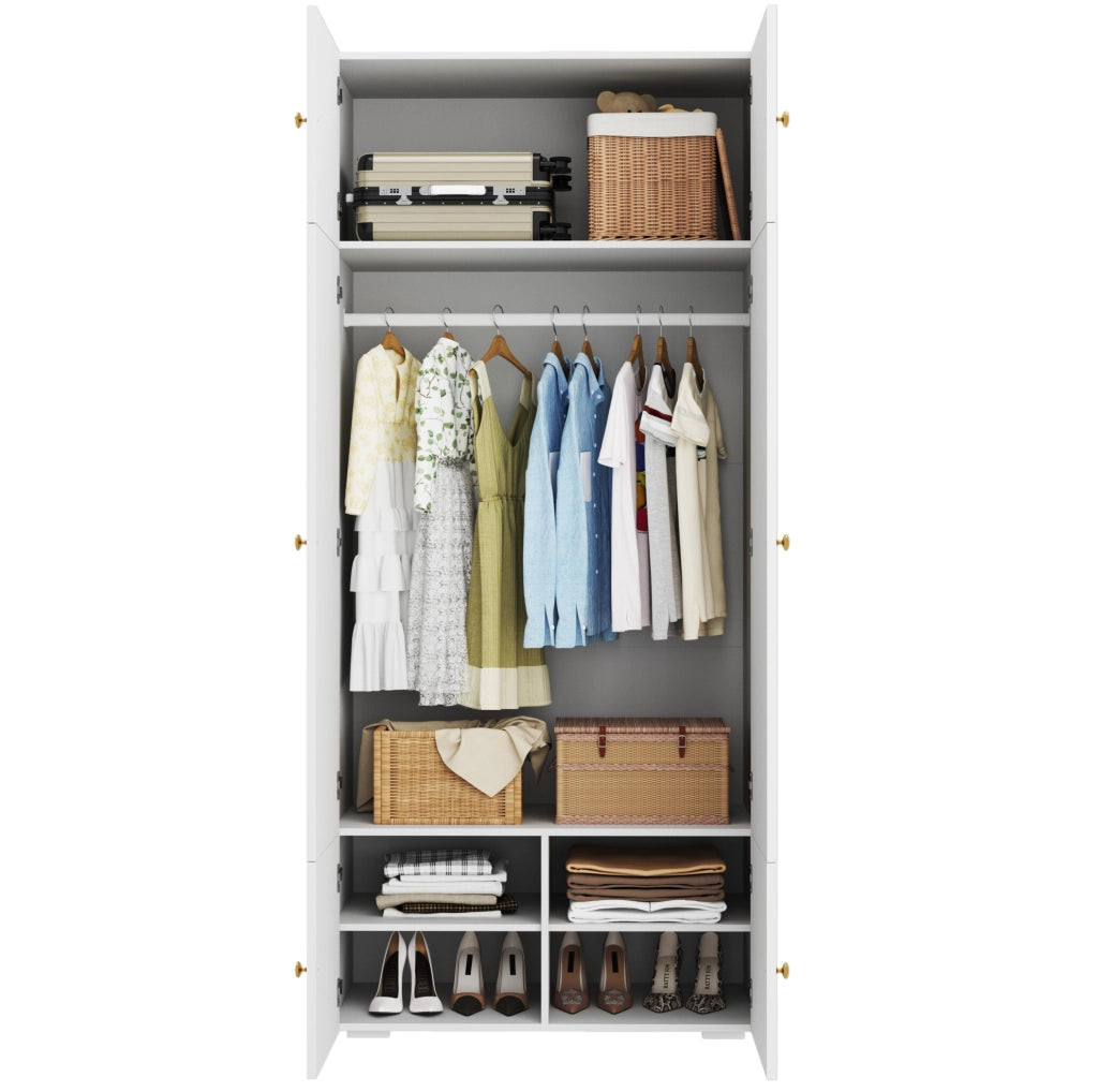 Armadio guardaroba 90x50x200 cm con appendiabiti e 5 vani portaoggetti; bianco