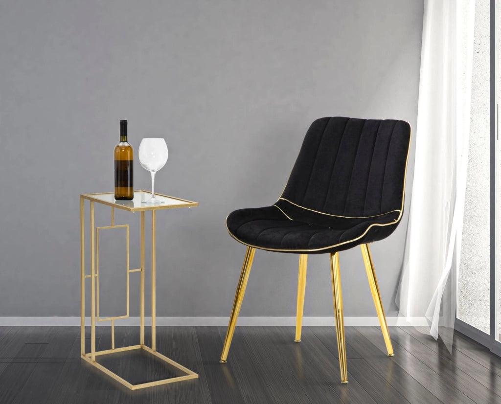 Set 2 Sedie Imbottite 51x59x79 cm in Poliestere Paris Nero e Oro