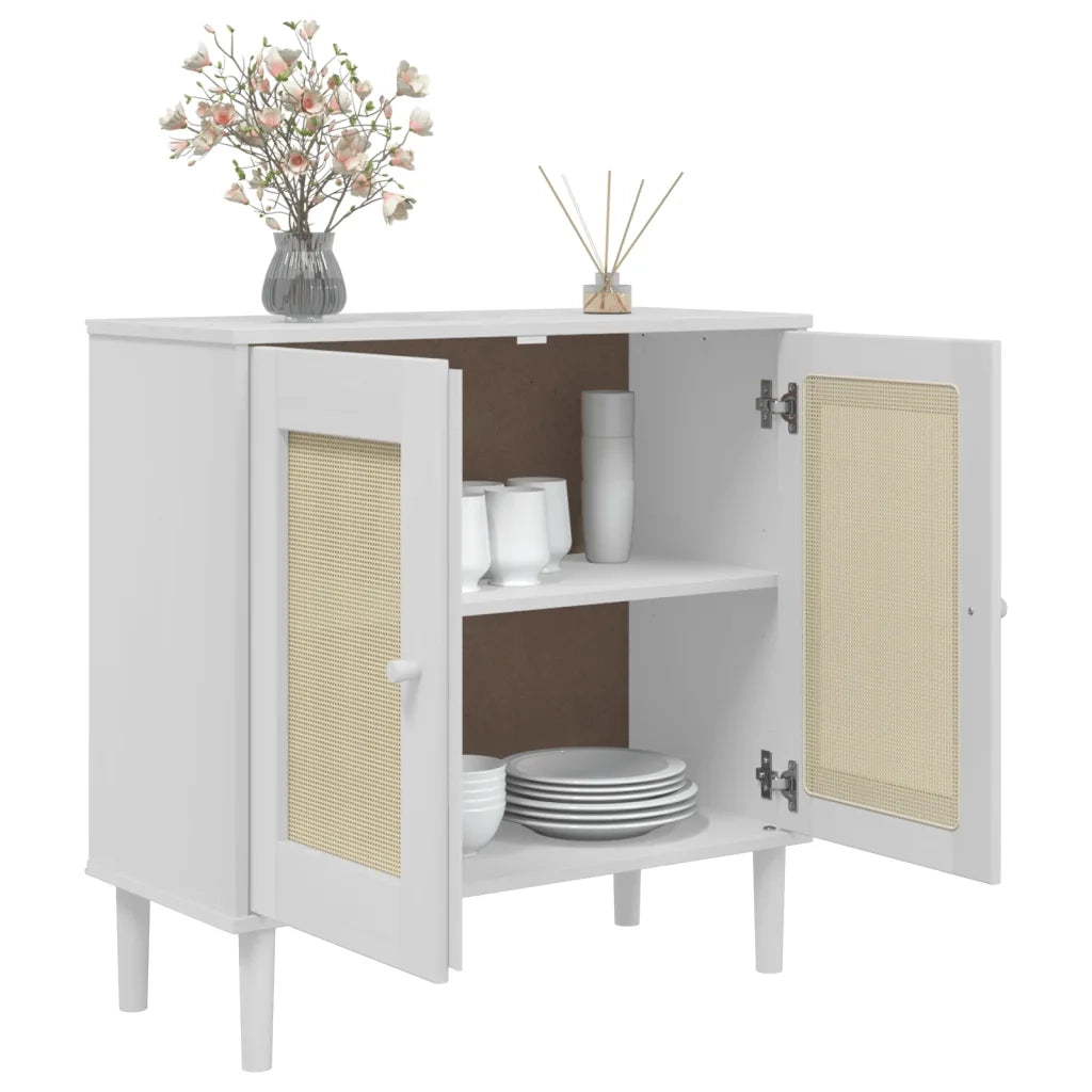 Credenza SENJA Aspetto Rattan Bianco 80x35x80 cm Massello Pino 358032