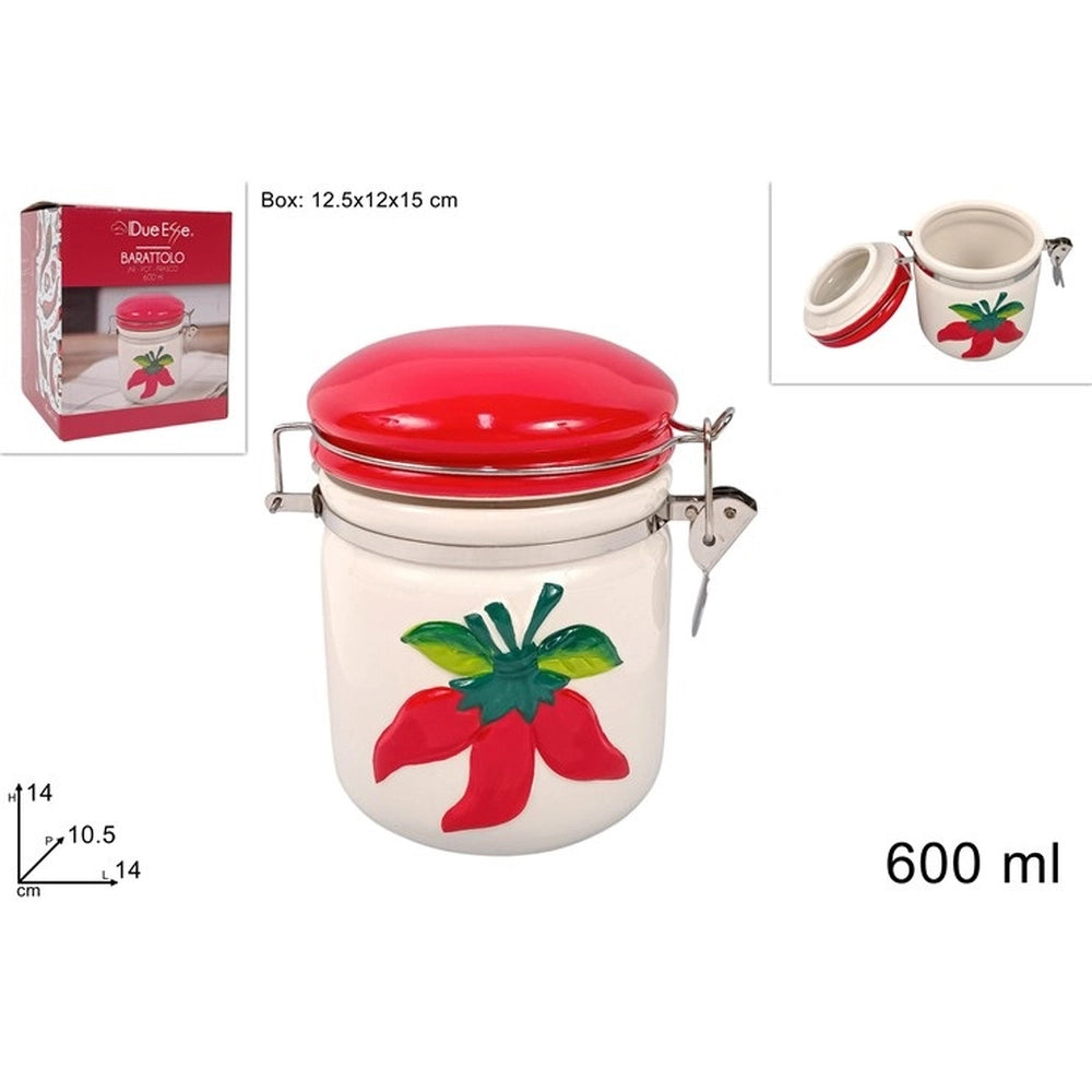 Barattolo Contenitore da Cucina in Ceramica Decoro Peperoncino 600 ml
