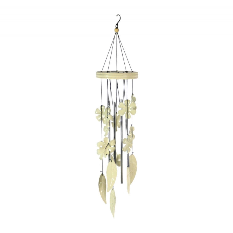 Campanello metallo fiori e foglie bianco cm 12x12h61